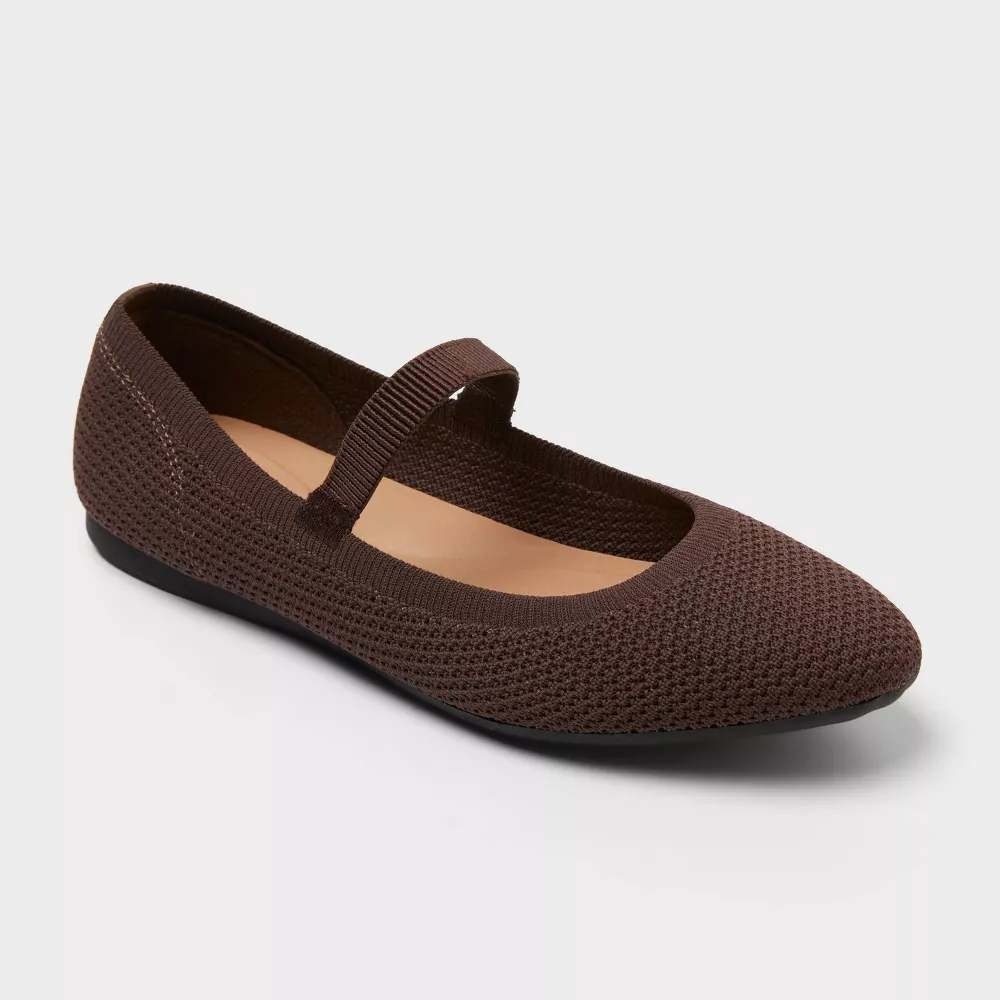 A New Day Shiloh Knit Mary Jane Flats Womens Size 9.5 Chocolate Brown Strap
